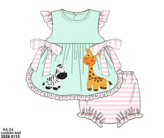 RTS: Safari Stripe- Girls Knit Bloomer Set