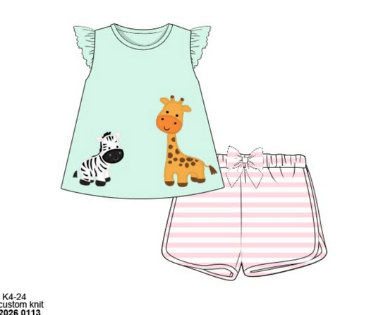 RTS: Safari Stripe- Girls Knit Short Set