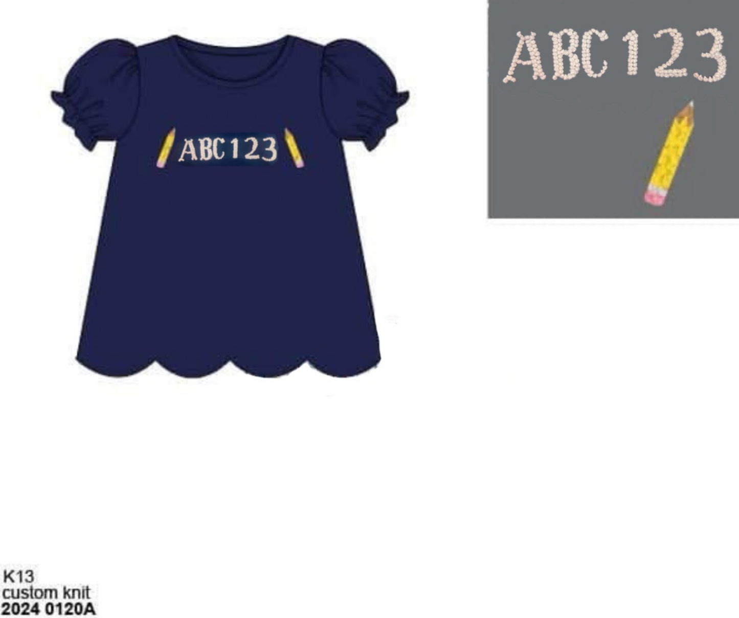 RTS: BTS Shirt Only- Girls French Knot Pencil Monogram Shirt "ABC 123"
