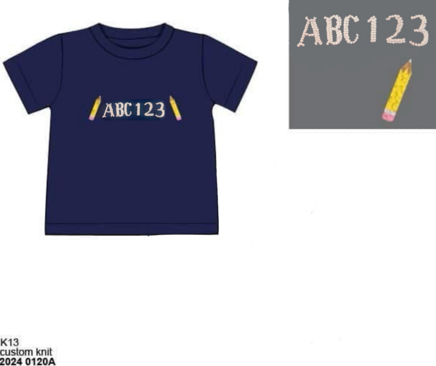 RTS: BTS Shirt Only- Boys French Knot Pencil Monogram Shirt "ABC 123"