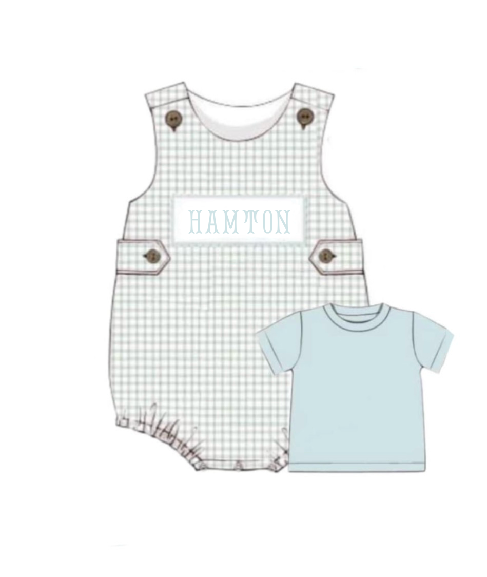 RTS: Finlee Floral- Boys 2pc Woven Name Smock Bubble “HAMTON”