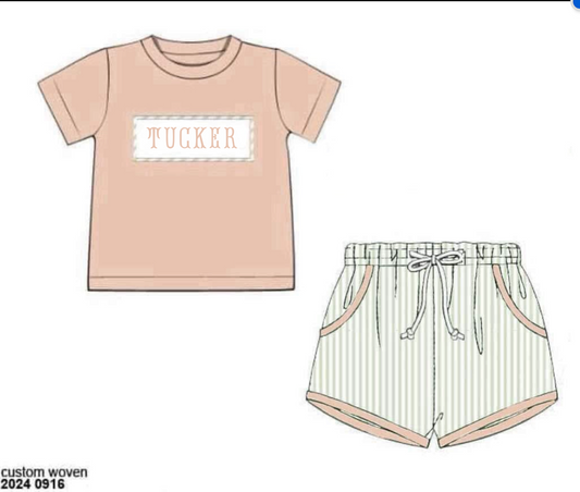 RTS: Ally Kate Name Smocks- Boys Woven Shortie Set “TUCKER”