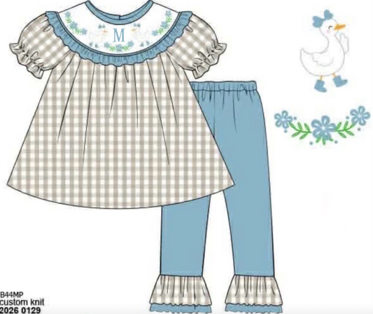 RTS: Granny's Geese- Girls Knit Pant Set "M"