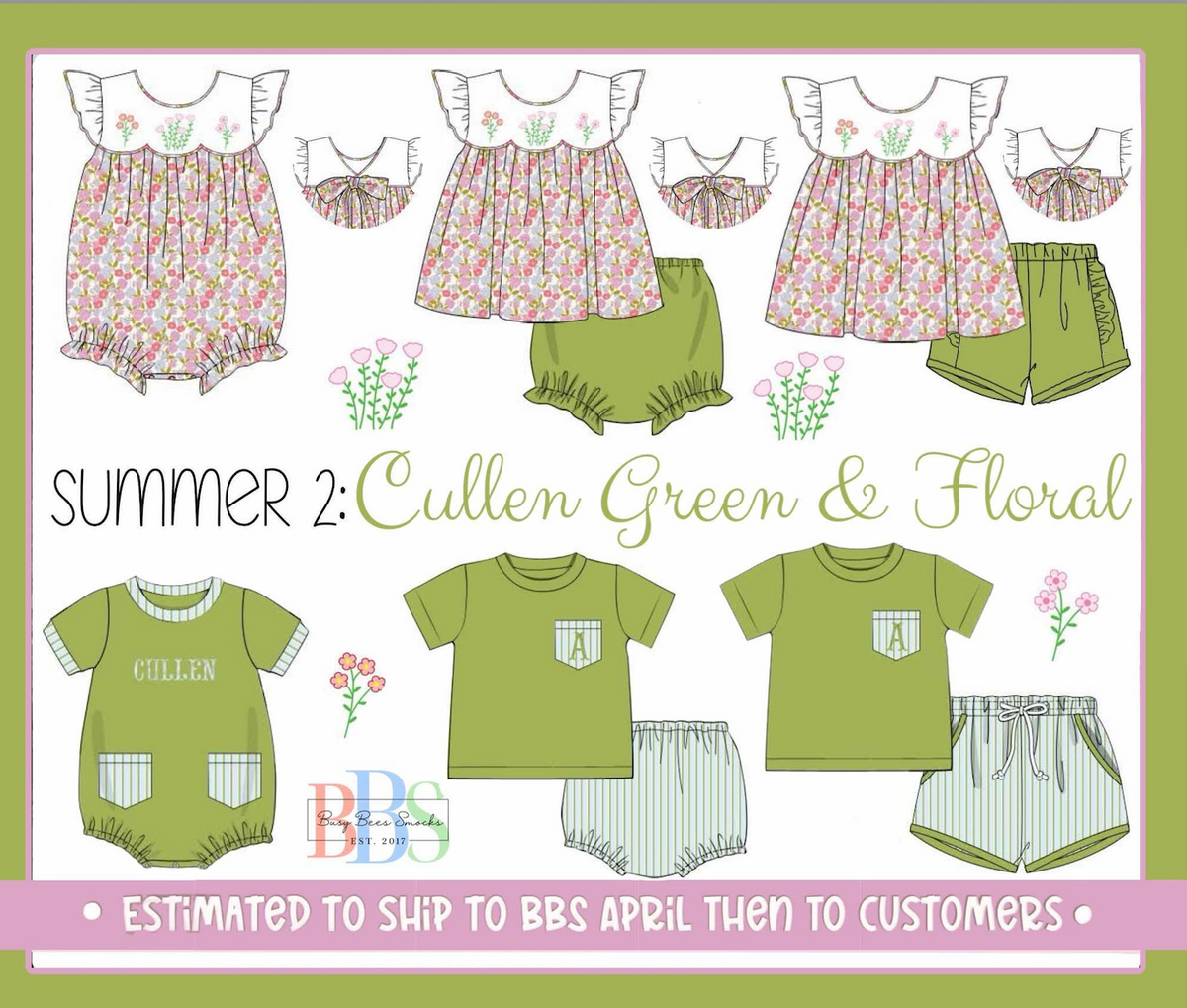 Pre Order 152: Cullen Green & Floral- Boys Knit Diaper Set