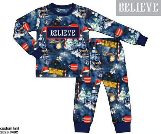 RTS: Believe- Boys Smocked 2pc Knit Lounge