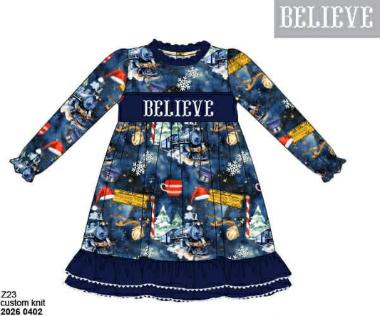 RTS: Believe- Girls Smocked Knit Gown