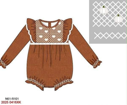 FALL RTS: Geo Smocked Pumpkins- Girls Linen Bubble