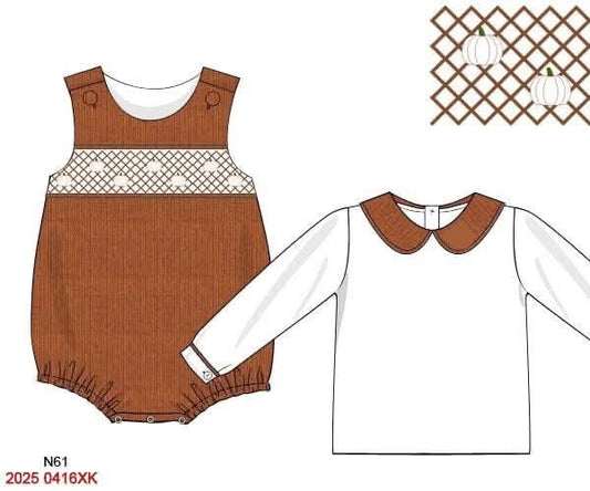 FALL RTS: Geo Smocked Pumpkins- Boys 2pc Linen Bubble