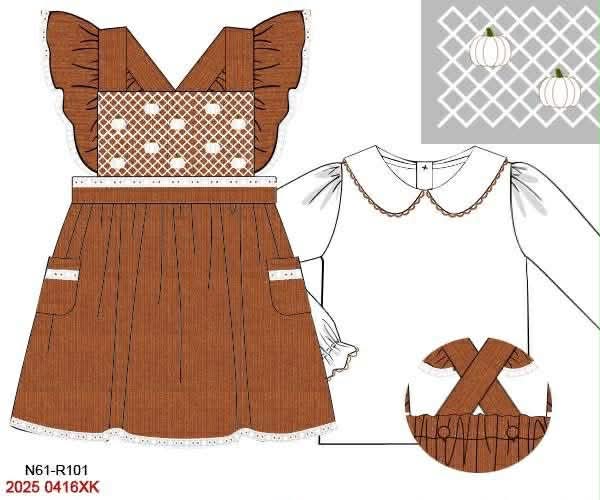 FALL RTS: Geo Smocked Pumpkins- Girls Linen 2pc Dress