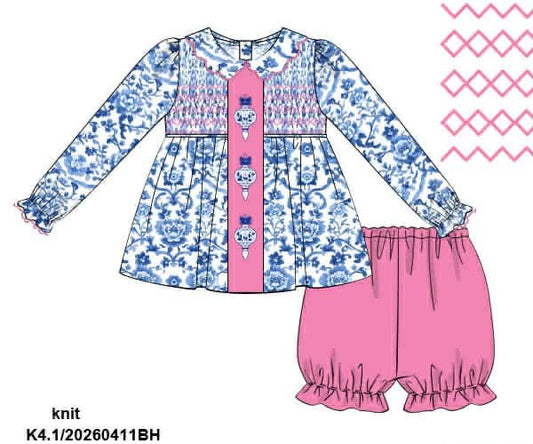 RTS: Chinoiserie Ornaments- Girls Knit Bubble Short Set