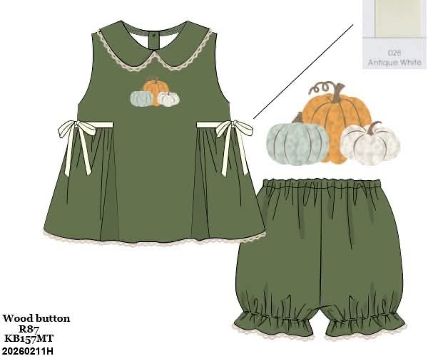 FALL RTS: French Knot Pumpkins- Girls Woven Short Se