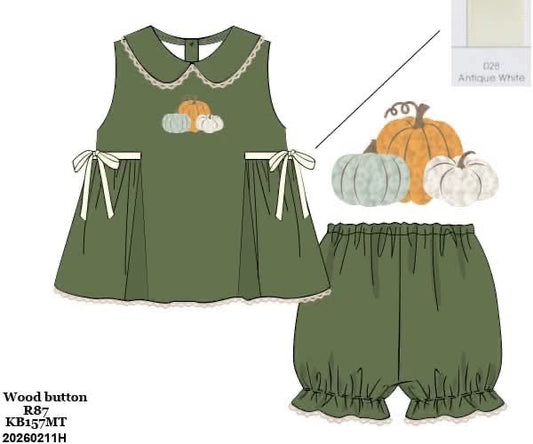 FALL RTS: French Knot Pumpkins- Girls Woven Short Se