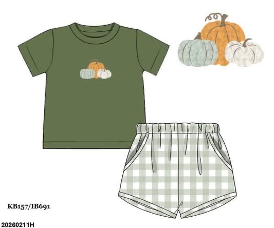 FALL RTS: French Knot Pumpkins- Boys Woven Shortie Set