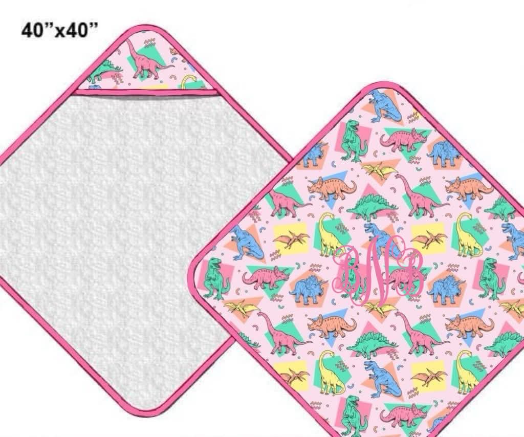 Pre Order 148: Hooded Towels- Retro Pink Dino