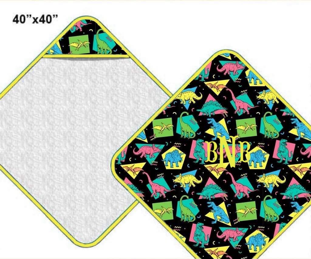 Pre Order 148: Hooded Towels- Retro Green Dino