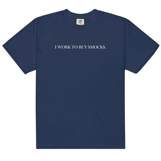 RTS: Exclusive BBS Graphic T-Shirt- I Work To Buy Smocks- Navy