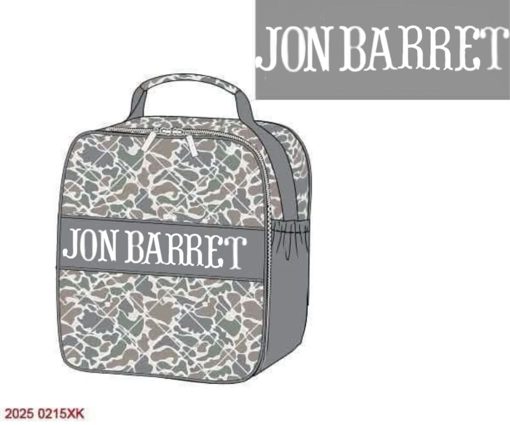 RTS: Camo Luggage-Boys Name Smock Lunchbox "JON BARRET"