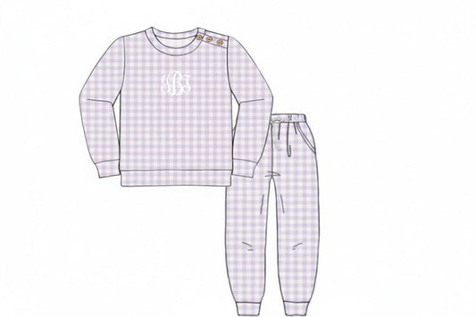 RTS: Comfy Cozy Joggers- Lavender Check Sweater Jogger Set "JBT"