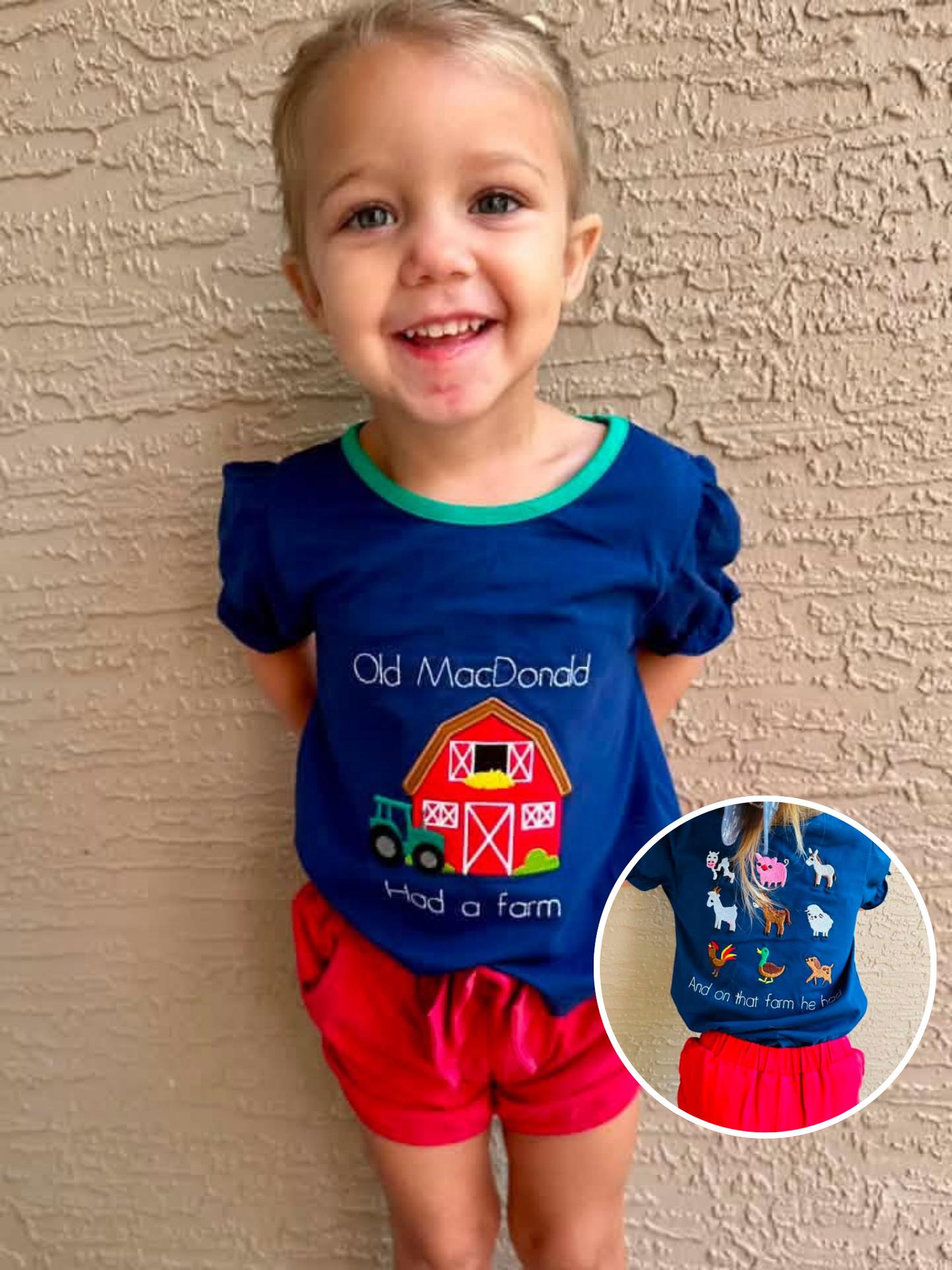RTS: Old McDonald- Girls Appliqué Knit Shirt