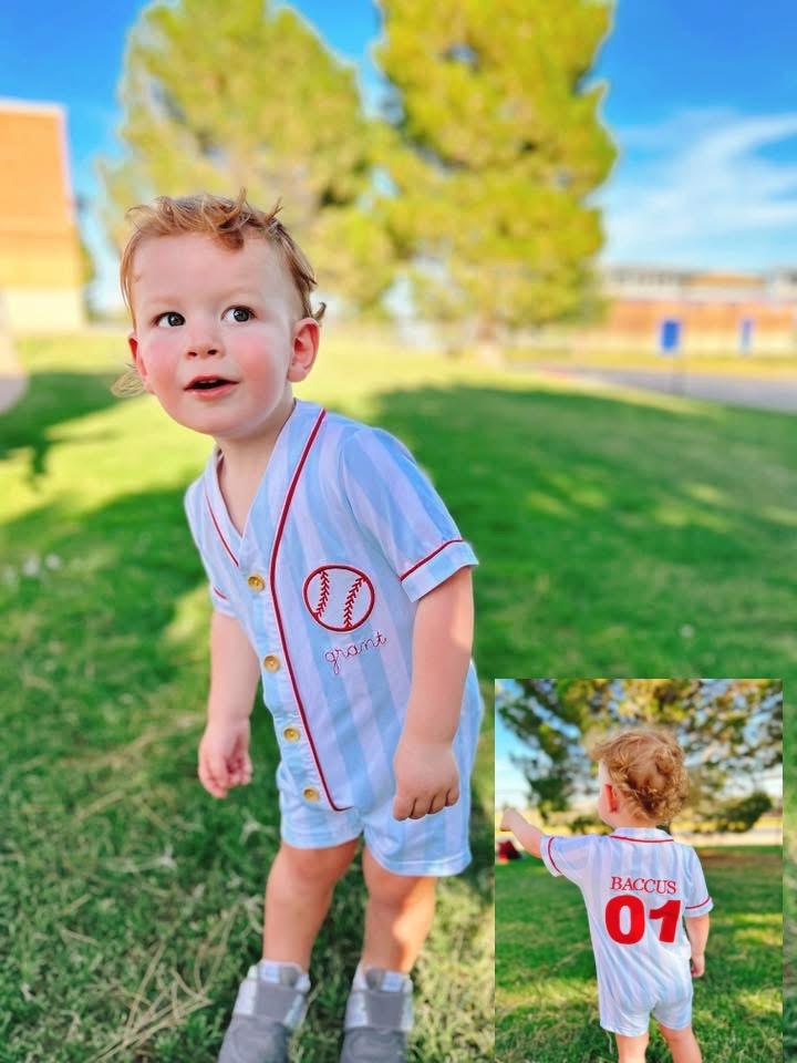 Pre Order 133: Play Ball- Boys Knit Romper Jersey