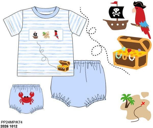 Pre Order 152: Pirate Treasure- Boys Knit Diaper Set