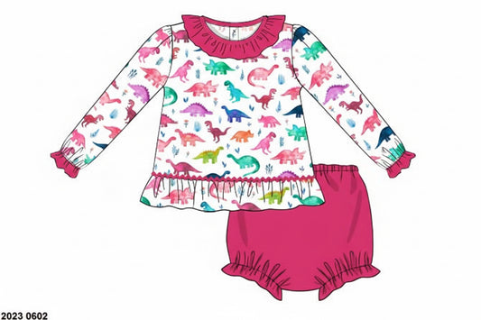 RTS: Watercolor Dinos- Girls Knit Diaper Set