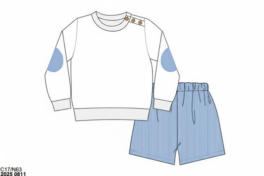 RTS: Elbow Patches- Boys Baby Blue Short Set