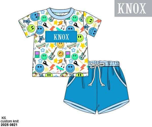 Pre Order 135: Boys Only- Retro Vibes Knit Name Smock Shortie Set