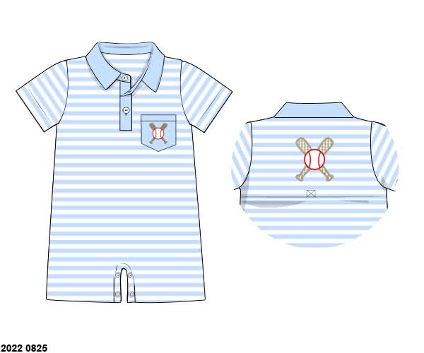 Pre Order 149: Boys Only- Embroidered Baseball Polo Romper