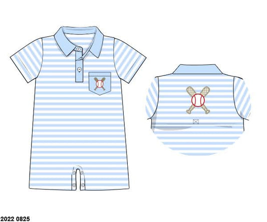 Pre Order 149: Boys Only- Embroidered Baseball Polo Romper