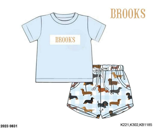 Pre Order 138: Darling Daschunds- Boys Name Smock Shortie Set