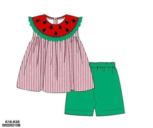 Pre Order 136: Slice of Summer- Girls Seersucker Biker Short Set