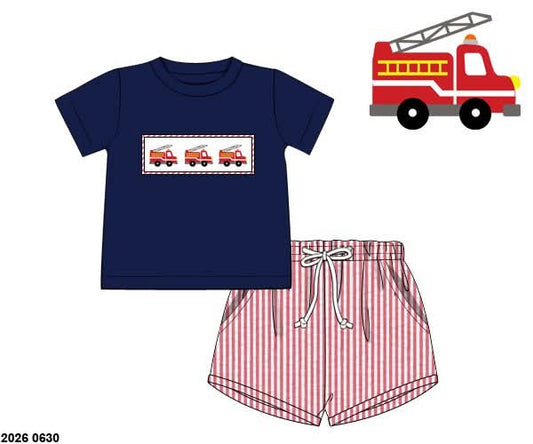 Pre Order 149: Boys Only- Firetruck Shortie Set