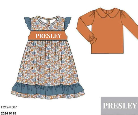 RTS: Fall Name Smocks- Girls Woven Dress "PRESLEY"