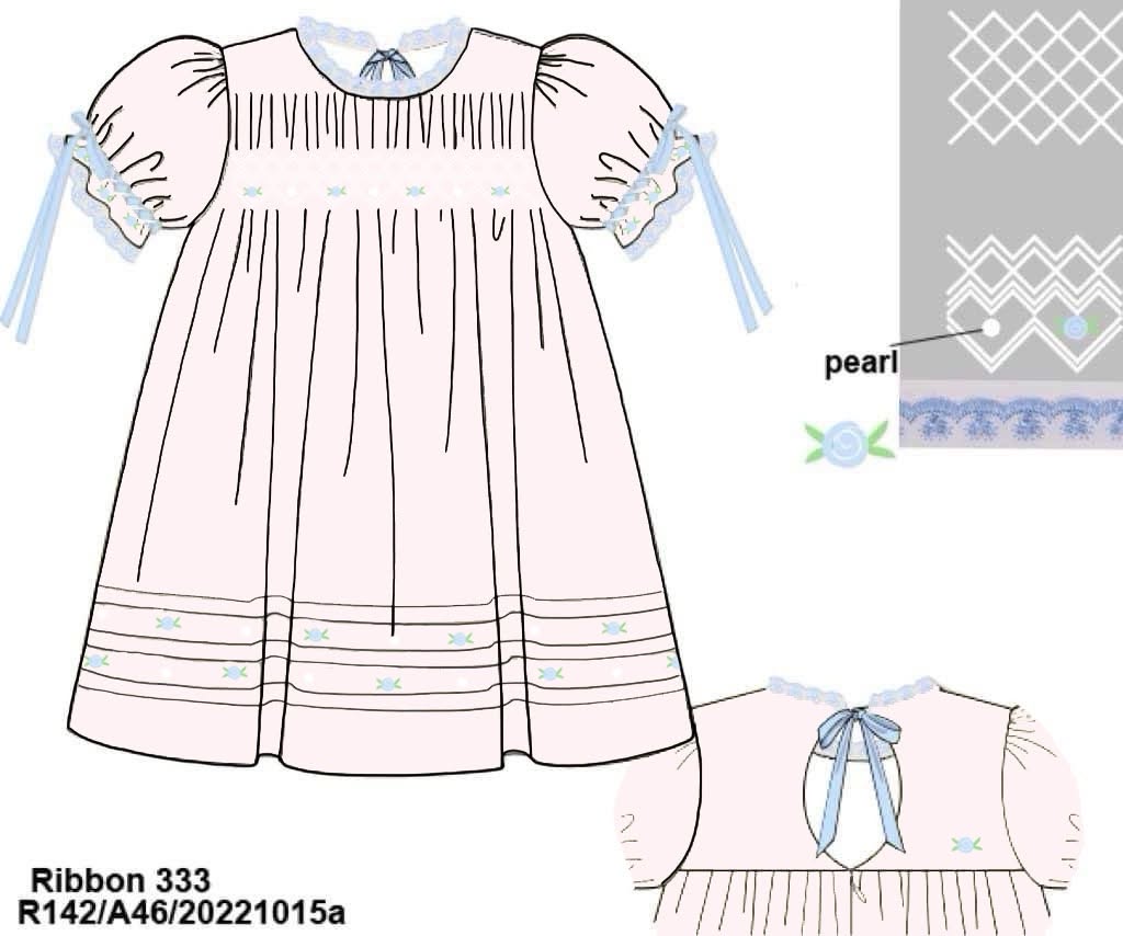 Pre Order 148: Pink Sellers Heirloom- Girls Geometric Smocked Woven Dress