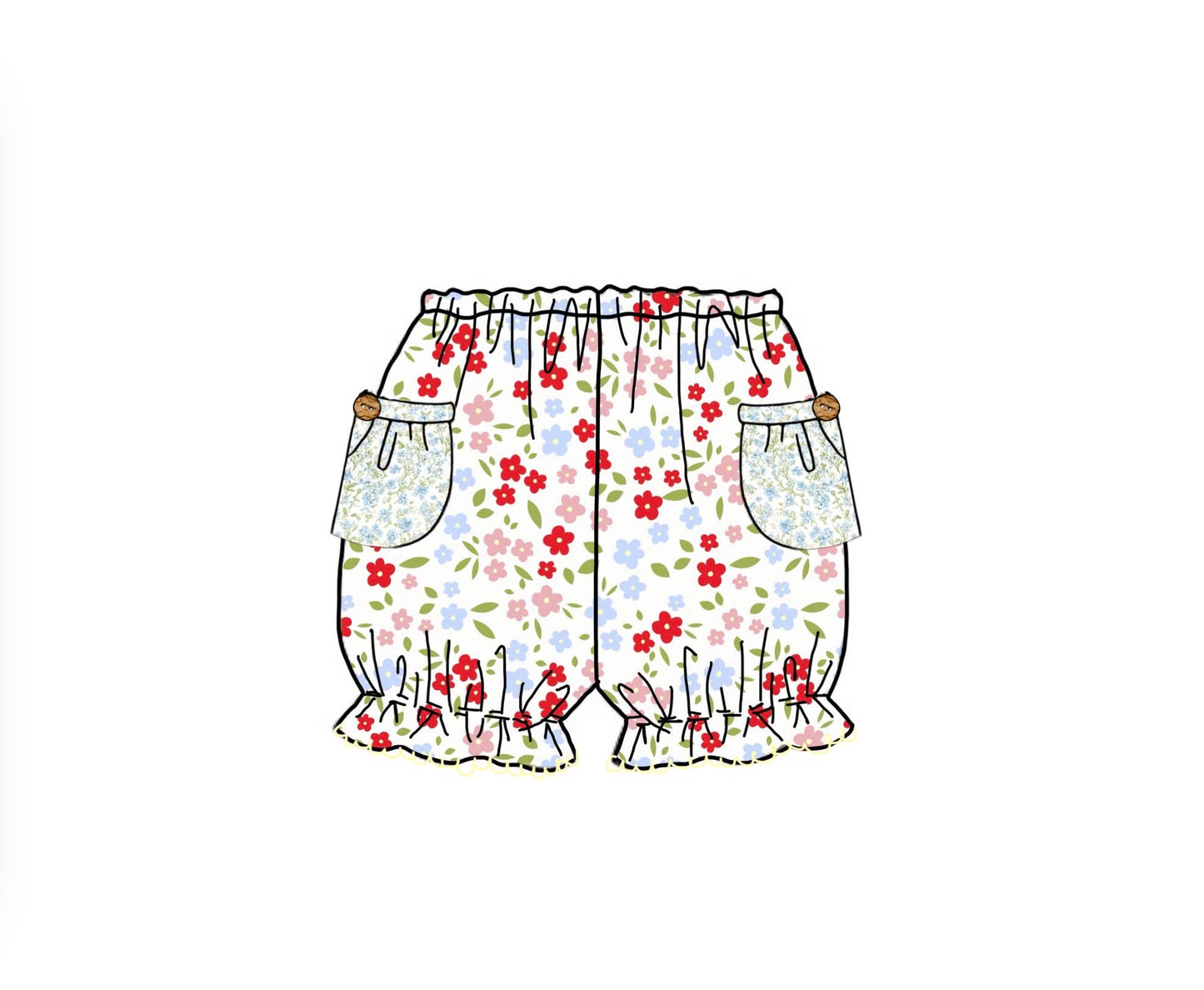 Honey 3: Homestead- Chickens: Girls Floral Chicken Woven Bubble Short