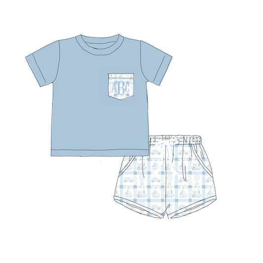 Pre Order 138: Bows & Trains- Boys Knit Shortie Set