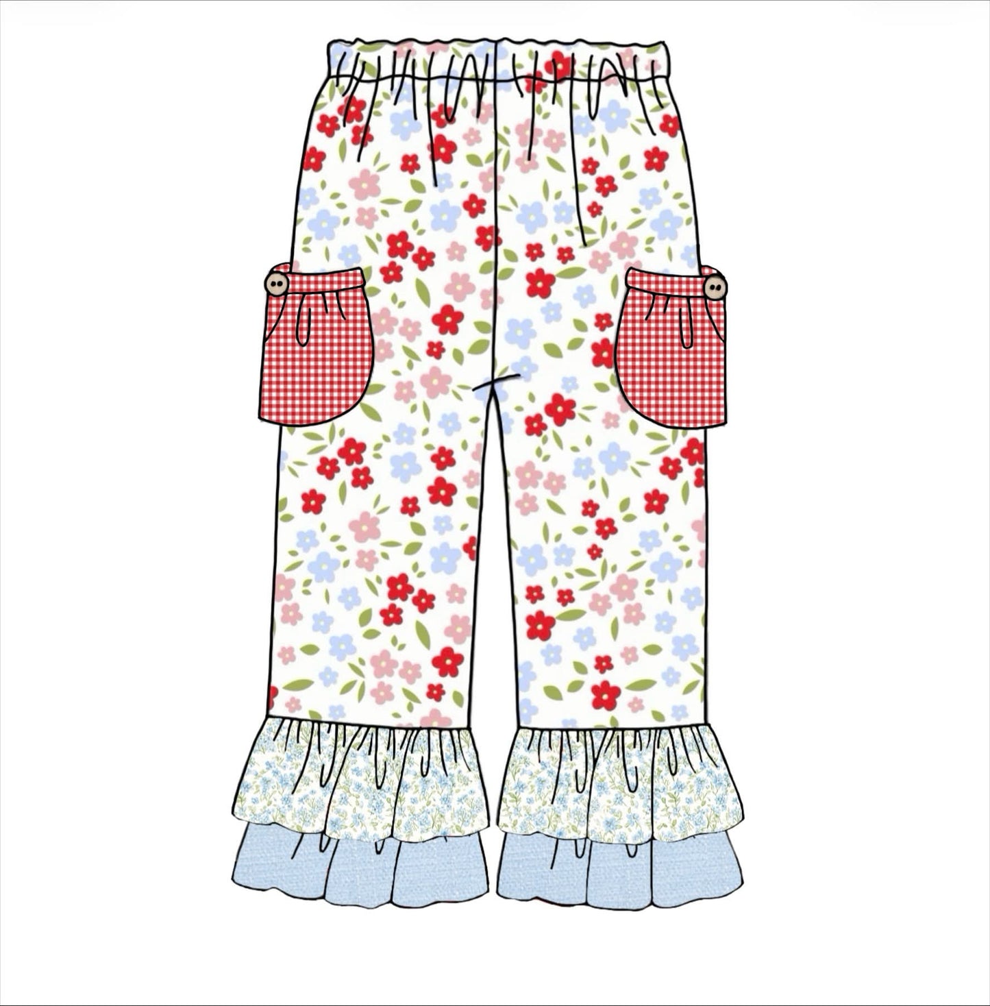 Honey 3: Homestead- Chickens: Girls Floral Chicken Woven Ruffle Pants