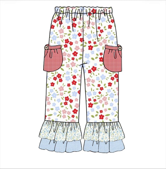 Honey 3: Homestead- Chickens: Girls Floral Chicken Woven Ruffle Pants