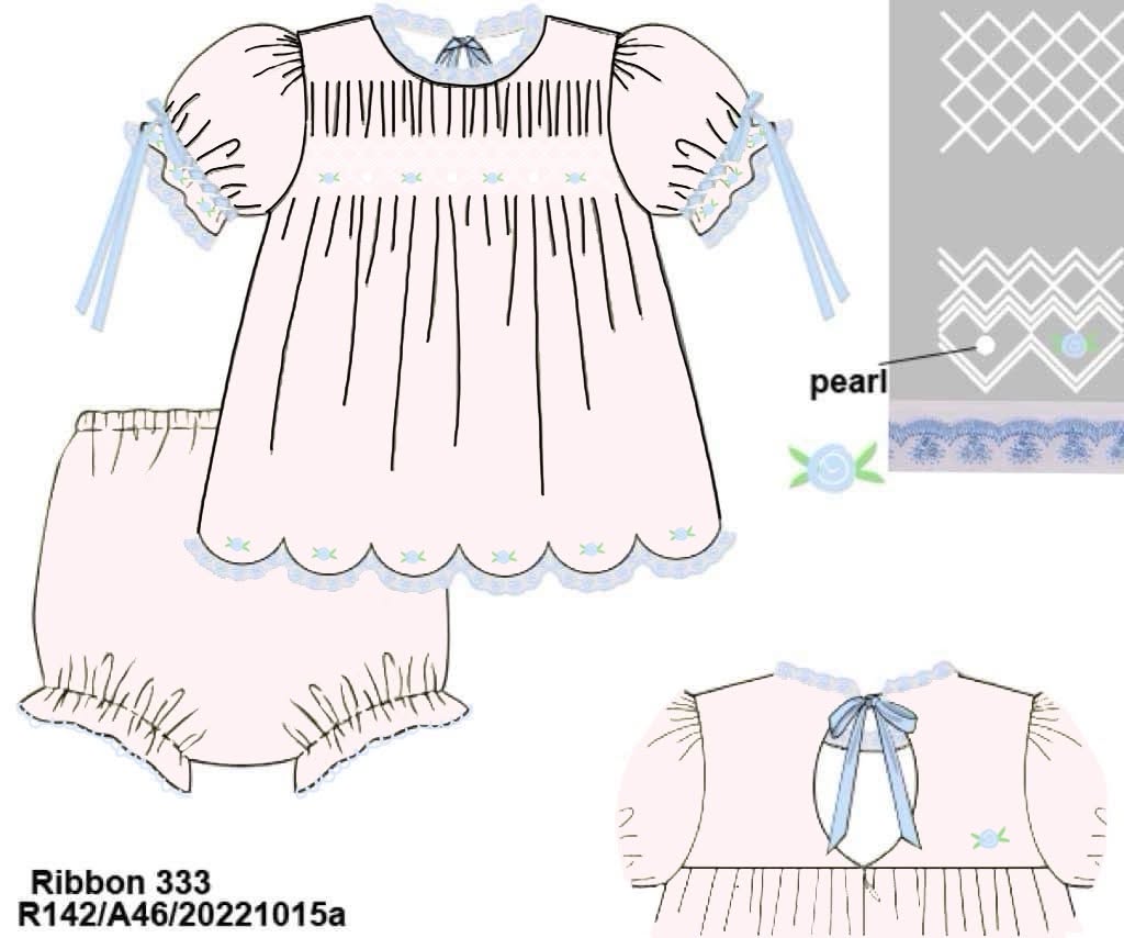 Pre Order 148: Pink Sellers Heirloom- Girls Geometric Smocked Woven Bloomer Set
