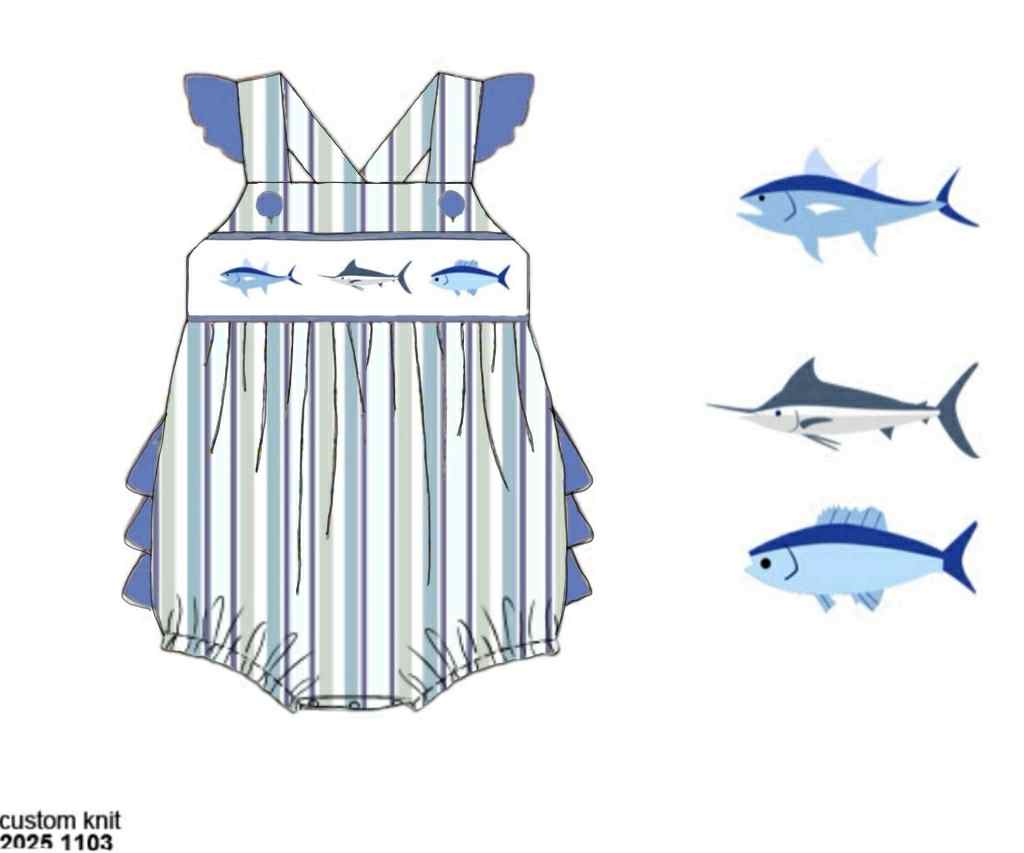 Pre Order 136: Fish- Girls Smocked Bubble