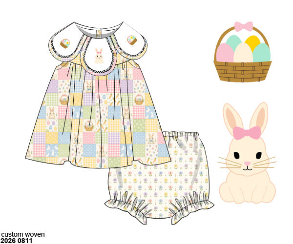 Pre Order 148: Bunny Patchwork- Girls Knit Bloomer Set