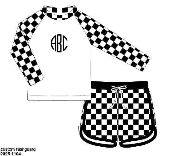 Pre Order 138: Black & White Swim- Boys Rashguard Brief Swim Set