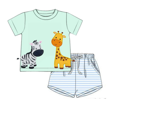 Pre Order 138: Safari Stripe- Boys Knit Short Set