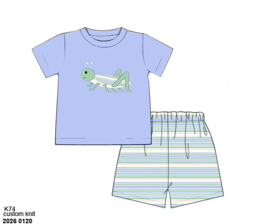 Pre Order 149: Mary-Keene Floral & Stripes- Boys Knit Angled Short Set