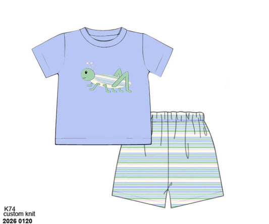 Pre Order 149: Mary-Keene Floral & Stripes- Boys Knit Angled Short Set