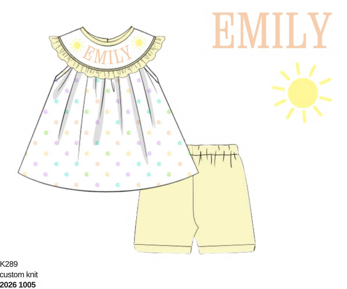 Pre Order 152: Sunshine- Girls Name Smock Knit Biker Set
