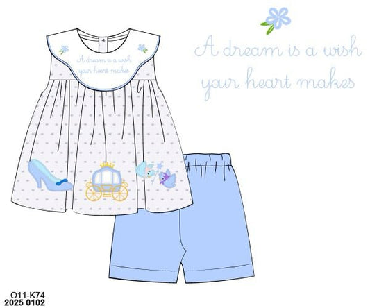 Pre Order 135: Glass Slipper- Girls Embroidered Biker Short Set