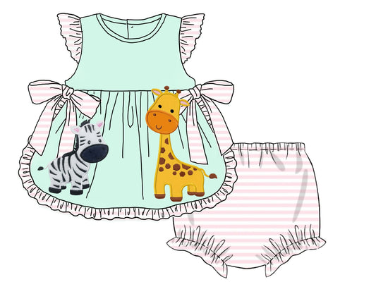 Pre Order 138: Safari Stripe- Girls Knit Bloomer Set