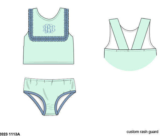 Pre Order 135: Icy Mint- Girls Sleeveless Rashguard 2pc Swimsuit